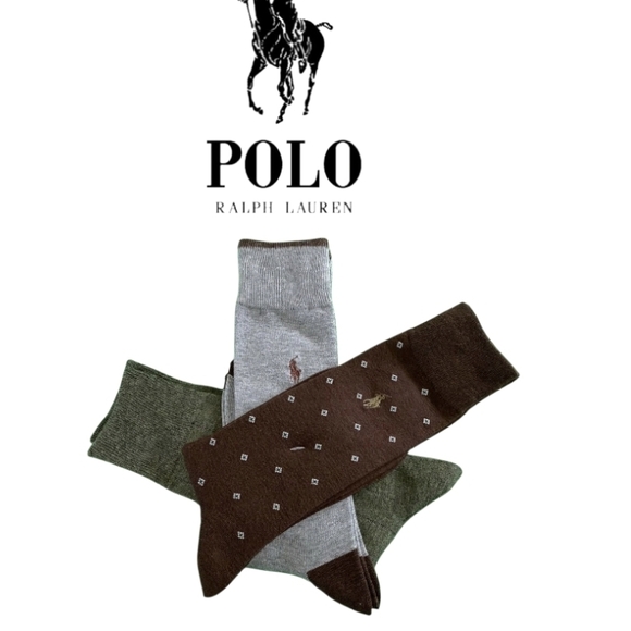 Polo Ralph Lauren 3-Pair Casual/Dress Socks Brown/Gray/Green Men's SZ 6-12.5 - Picture 1 of 5